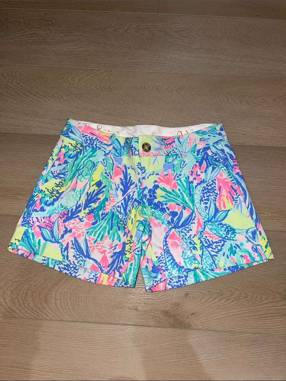 Lilly Pulitzer Neon Coral & Aqua Printed Cotton Shorts